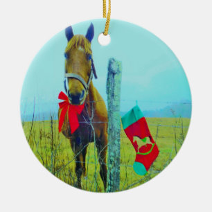 Brown Christmas Horse Keramikornament
