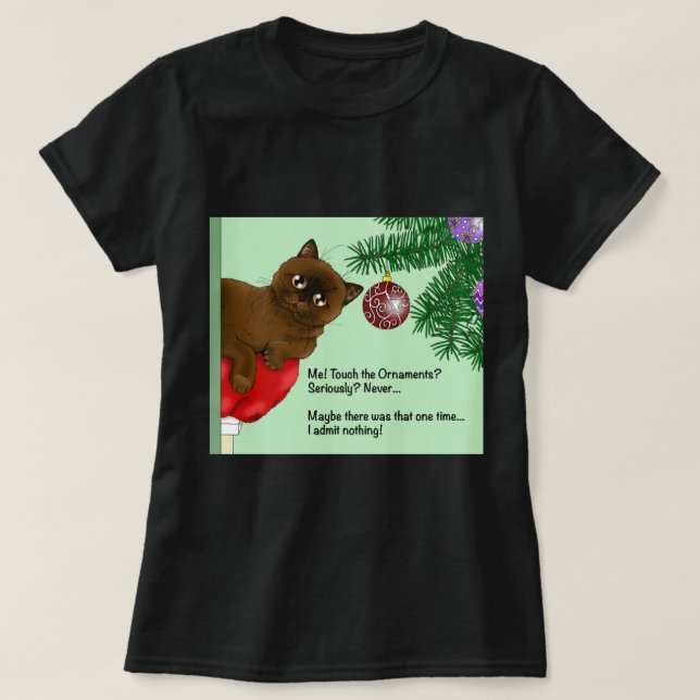 Brown Christmas Ornament Cat T-Shirt (Design vorne)