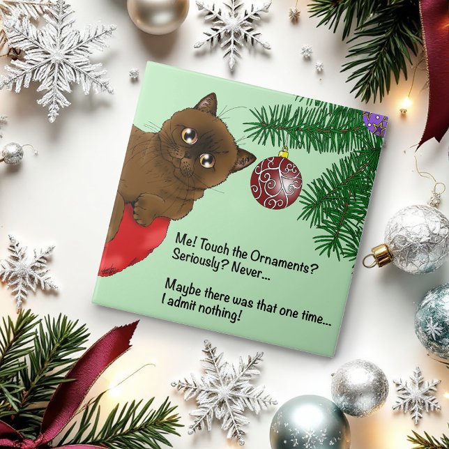 Brown Christmas Ornament Funny Cat Fliese (Von Creator hochgeladen)