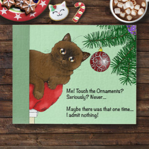 Brown Christmas Ornament Funny Cat Puzzle