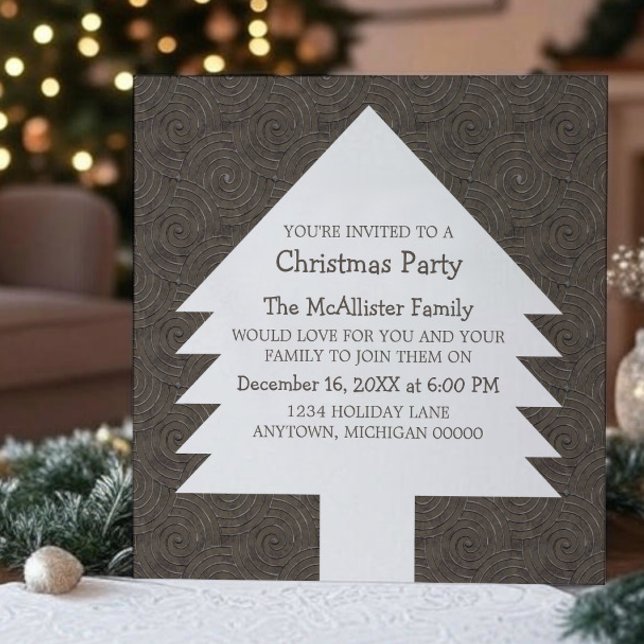 Brown Christmas Tree Wirbel Party Einladung (Brown Christmas Tree Swirls Party Invitation)