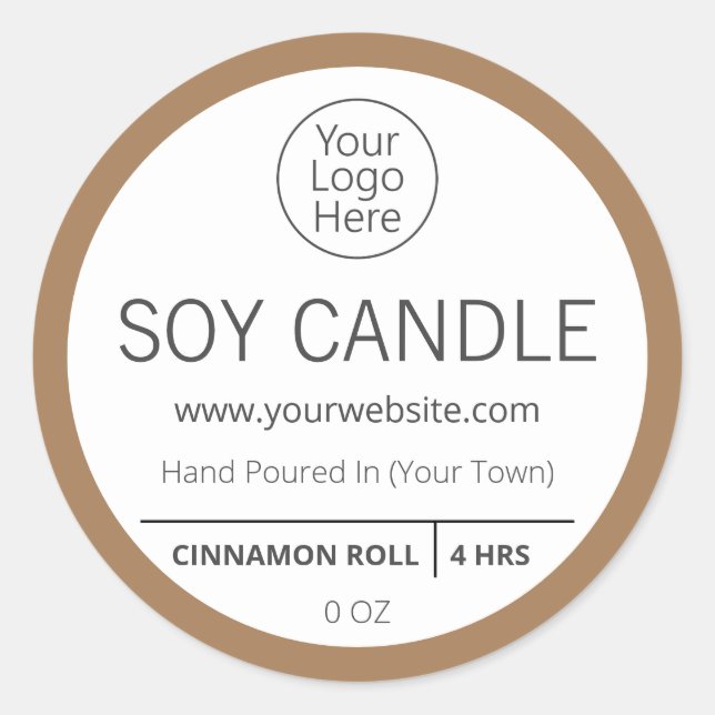 Brown Cinnamon Roll Logo Candle Labels Runder Aufkleber (Vorderseite)