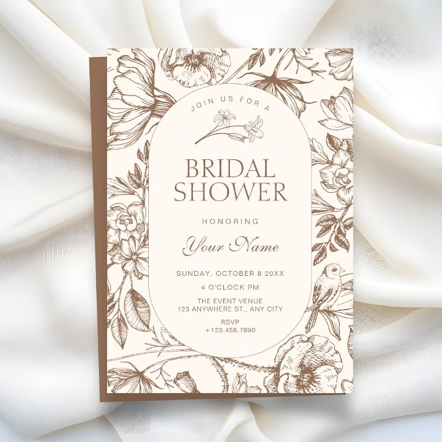 Brown Classic artistic floral bridal shower Einladung (Von Creator hochgeladen)