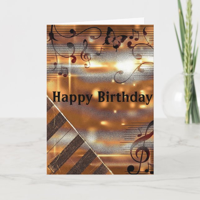 Brown Clef Sheet Music Piano Geburtstag Karte (Vorderseite)