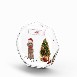 Brown Cockapoo Funny Christmas Dog and Tree Fotoblock