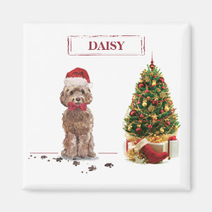 Brown Cockapoo Funny Christmas Dog and Tree Magnet