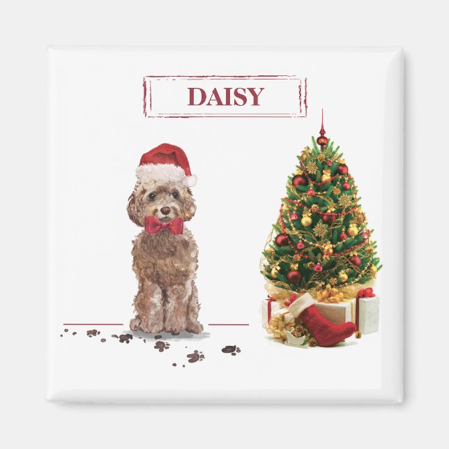 Brown Cockapoo Funny Christmas Dog and Tree Magnet (Vorne)