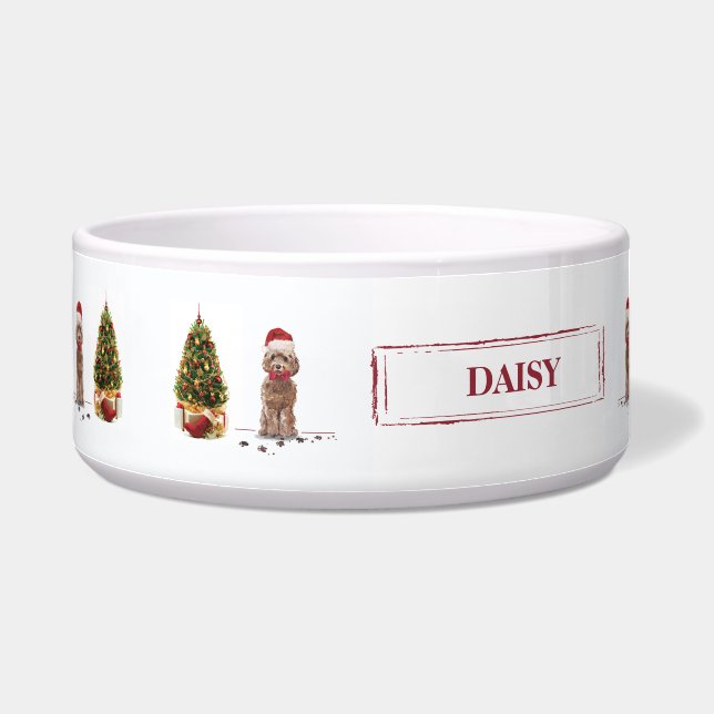 Brown Cockapoo Funny Christmas Dog and Tree Napf (Links)