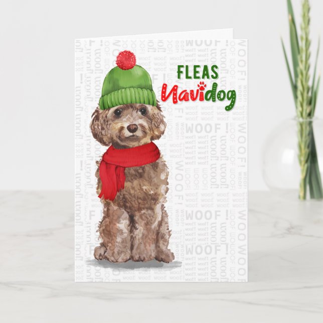 Brown Cockapoo Funny Fleas Navidog Weihnachten (Vorderseite)