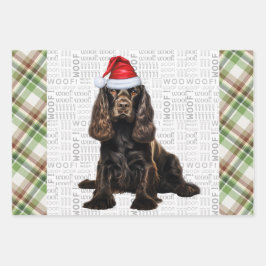 Brown Cocker Spaniel Dog Holiday Kariert Weihnacht Geschenkpapier Set