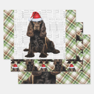 Brown Cocker Spaniel Dog Holiday Kariert Weihnacht Geschenkpapier Set