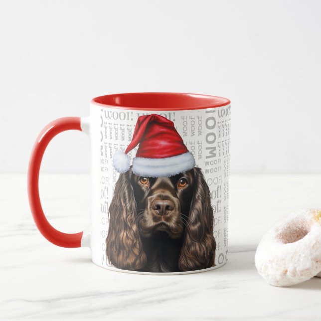 Brown Cocker Spaniel Dog Santa Woof Weihnachten Tasse (Mit Donut)
