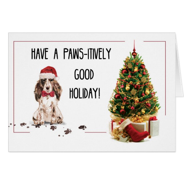 Brown Cocker Spaniel Funny Christmas Dog mit Baum (Vorderseite (Horizontal))
