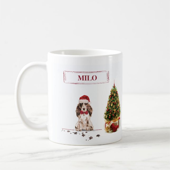 Brown Cocker Spaniel Funny Christmas Dog mit Baum Kaffeetasse (Links)