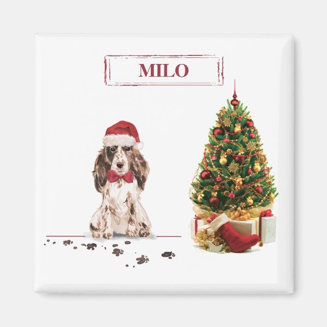 Brown Cocker Spaniel Funny Christmas Dog mit Baum Magnet (Vorne)