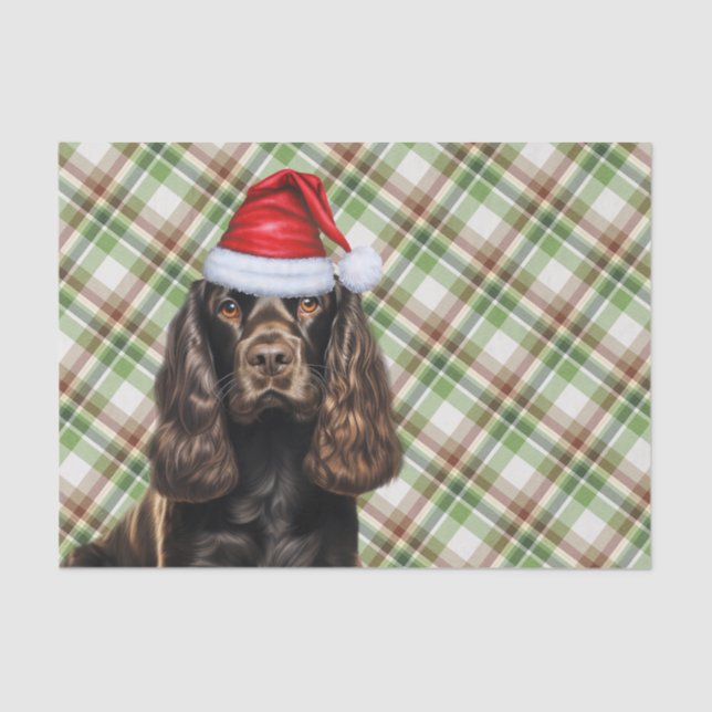 Brown Cocker Spaniel Hund mit Karierten Weihnachte Seidenpapier (Vorderseite)