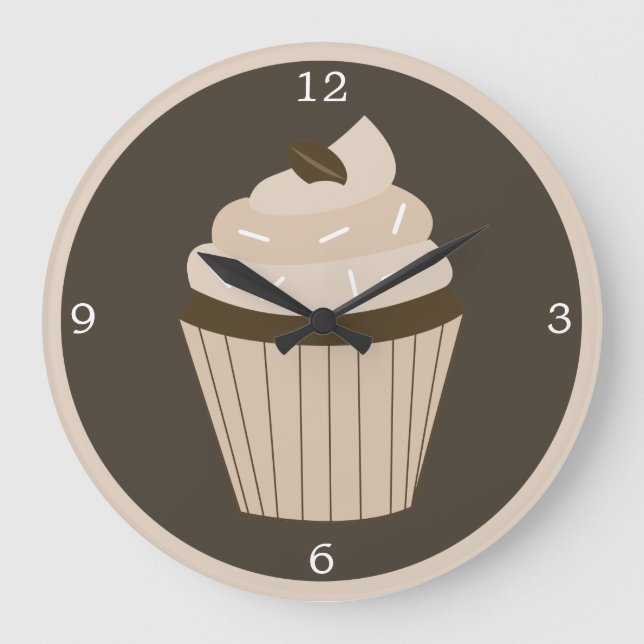 Brown Coffee Bean Cupcake Große Wanduhr (Vorderseite)