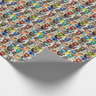 Brown Coffee Cups Abstraktes Aquarellmuster Geschenkpapier