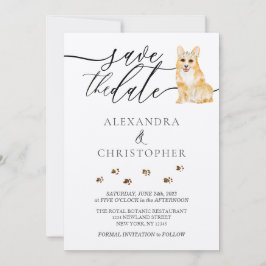 Brown Corgi Welpe Wedding Calligraphy script Save The Date