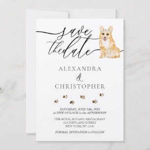 Brown Corgi Welpe Wedding Calligraphy script Save The Date