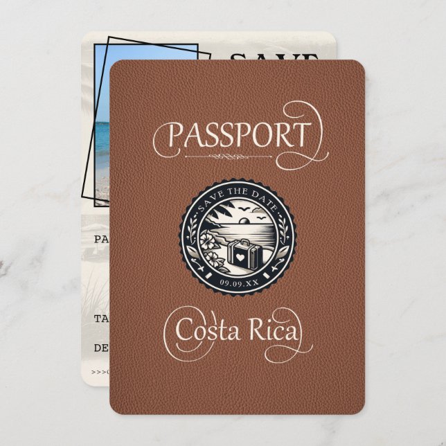 Brown Costa Rica Passport Save The Date (Vorne/Hinten)