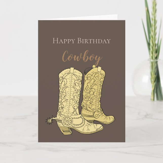 Brown Cowboy Boots Geburtstag Karte (Vorderseite)
