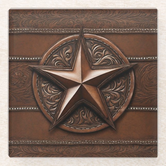 Brown Cowboy Rustikaler Western Land Texas Star Glasuntersetzer (Vorderseite)
