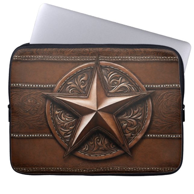 Brown Cowboy Rustikaler Western Land Texas Star Laptopschutzhülle (Vorderseite)