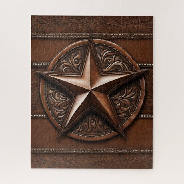 Brown Cowboy Rustikaler Western Land Texas Star Puzzle (Vertikal)