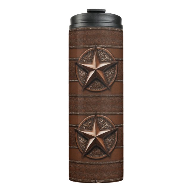 Brown Cowboy Rustikaler Western Land Texas Star Thermosbecher (Vorderseite)