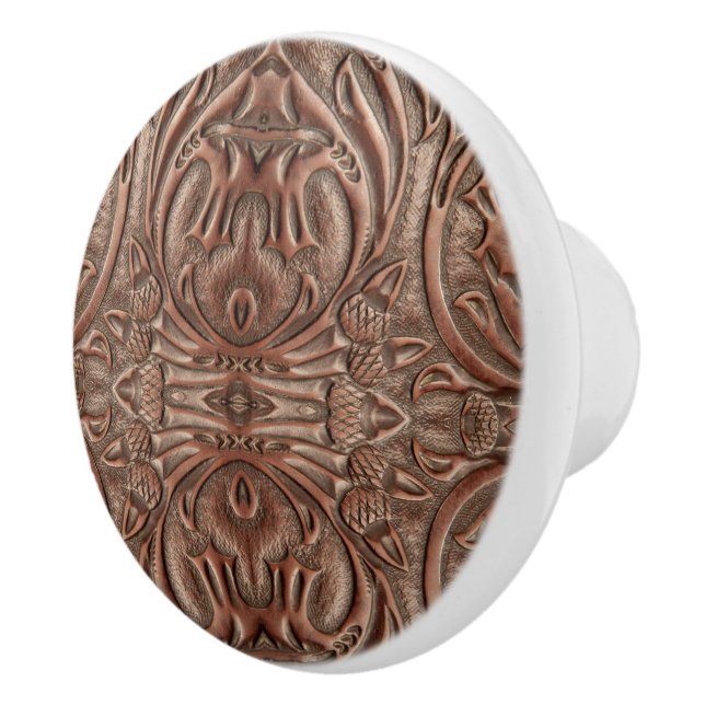 Brown Cowboy Rustikaler Western Leder Druck Keramikknauf (Rechts)