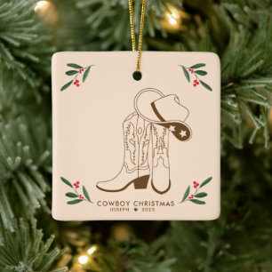 Brown Cowboy Weihnachten Niedliche Cowboystiefel Keramikornament