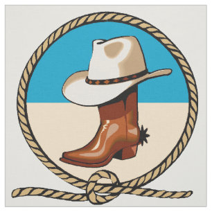 Brown-Cowboystiefel-Hut-Rodeo-Kreis-Druck-Muster Stoff