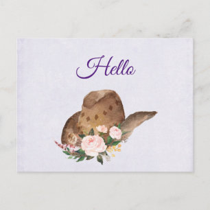 Brown Cowgirl Hat mit Pink Blume Hallo Postkarte