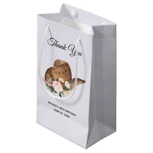Brown Cowgirl Hut mit Pink Blume Danke Kleine Geschenktüte (Vorderseite Schrägansicht)
