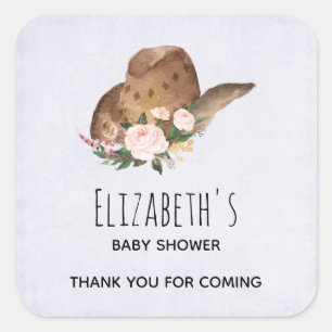 Brown Cowgirl Hut mit Pink Blume Danke Quadratischer Aufkleber