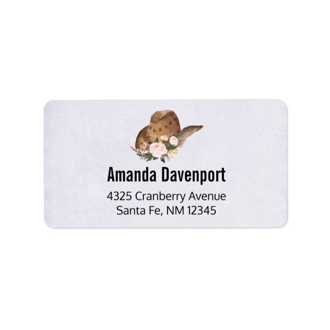 Brown Cowgirl Hut mit rosa Blume Adressaufkleber (Vorne)