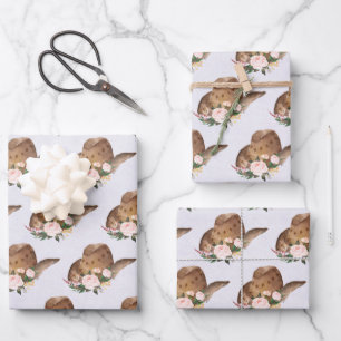 Brown Cowgirl Hut mit rosa Blume Geschenkpapier Set