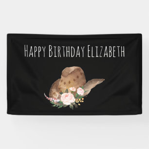 Brown Cowgirl Hut mit rosa Blume Happy Birthday Banner