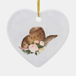 Brown Cowgirl Hut mit rosa Blume Keramik Ornament
