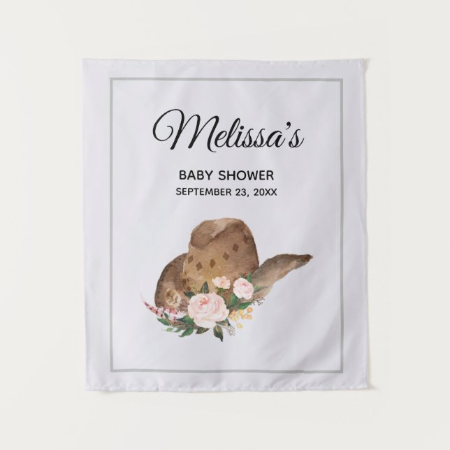 Brown Cowgirl Hut mit rosa Blume Wandteppich (Vorderseite)