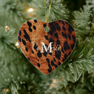 Brown Cowhid Monogramm Keramik Ornament