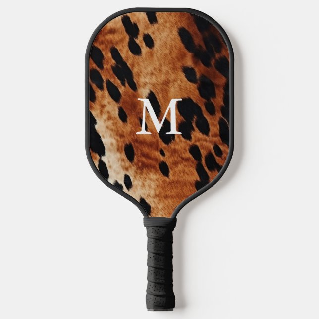 Brown Cowhid Monogramm Pickleball Schläger (Vorderseite)