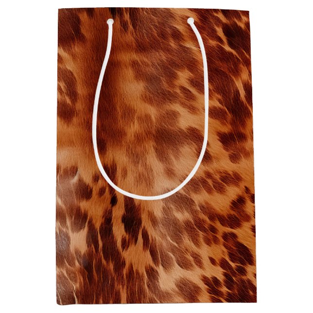 Brown Cowhide Animal Print Mittlere Geschenktüte (Vorderseite)