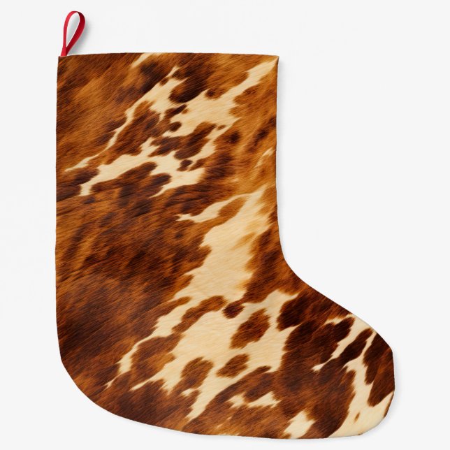 Brown Cowhide Großer Weihnachtsstrumpf (Vorderseite)