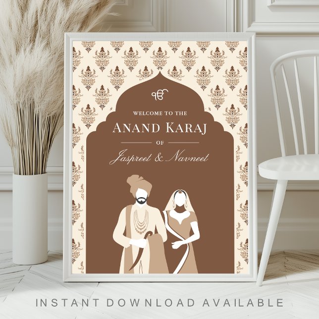 Brown Cream Anand Karaj Sikh Wedding Begrüßungszei Poster (Von Creator hochgeladen)