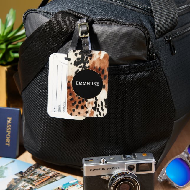 Brown Cream Animal Cowhid Gepäckanhänger (Vorderseite & Rückseite)