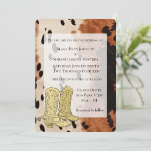 Brown Cream Black Cowhide Cowboy Boots Einladung