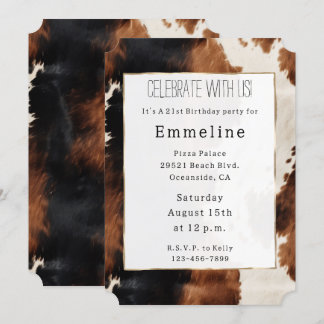 Brown Cream Black Southwest Cowboy Cowgirl Cowhide Einladung