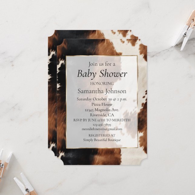 Brown Cream Black Southwest Cowboy Cowgirl Cowhide Einladung (Vorderseite/Rückseite Beispiel)